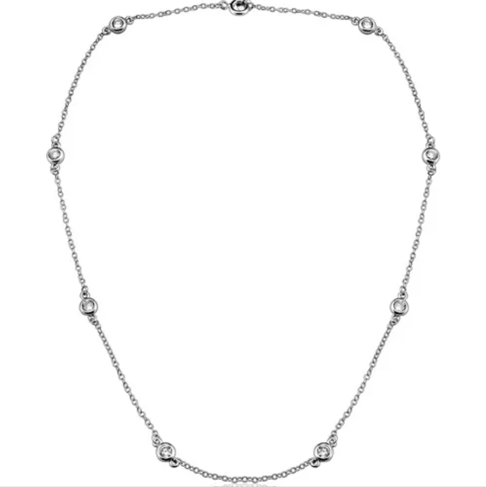 Sterling Silver Clear Cubic Zirconia Sequences Necklace Dainty